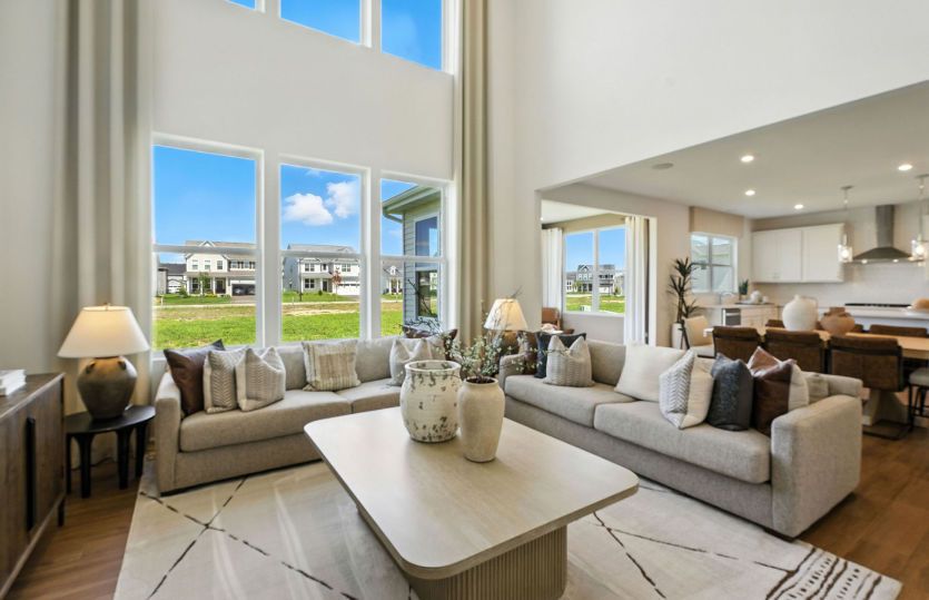 Inviting gathering room with large windows
