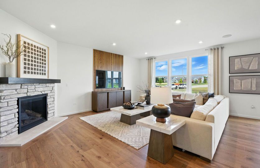 Gathering room with interior fireplace