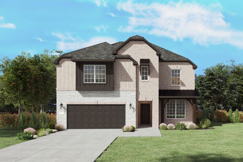 The Amherst, a two-story home with 2-car garage, shown with home exterior C
