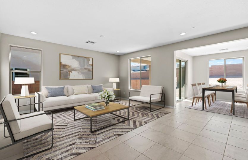 Gathering room space with bright cafe, creating an open feel for entertaining.