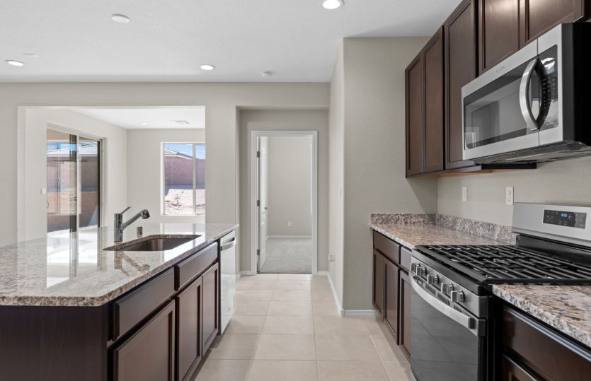 Brand new spacious kitchen with granite island.