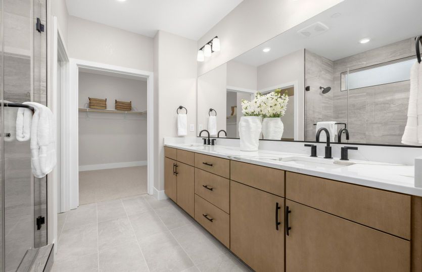 Primary bathroom with access to the walk-in closet