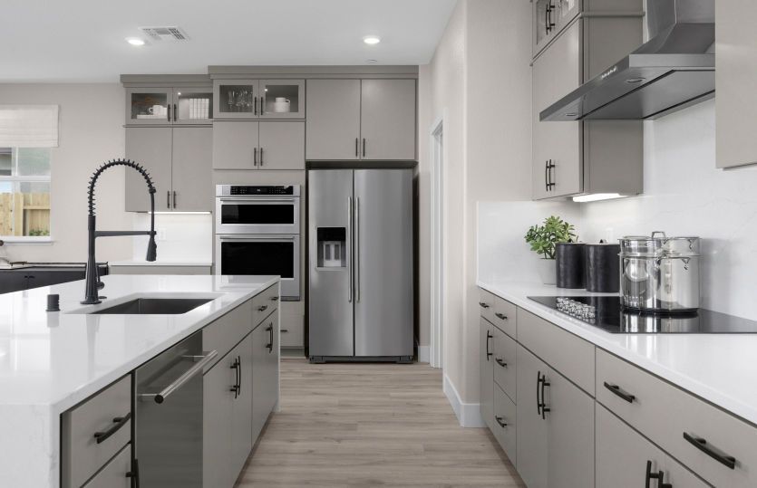 Kitchen with stacked slab cabinets