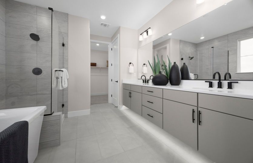 Primary bathroom with freestanding tub and glass walk-in shower