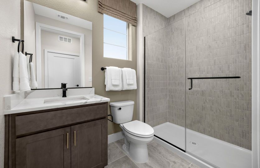 Main level, guest suite bathroom with glass walk in shower