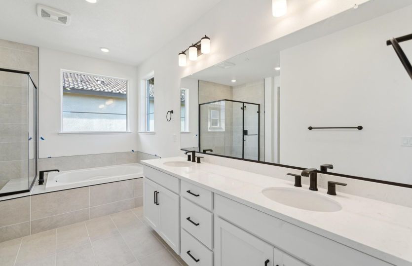 Primary bath with dual vanity