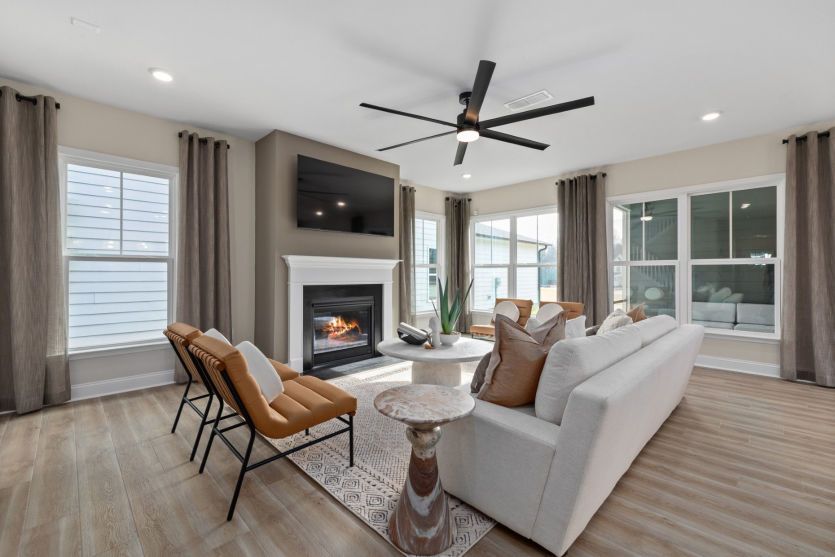 Spacious Living Room with Fireplace