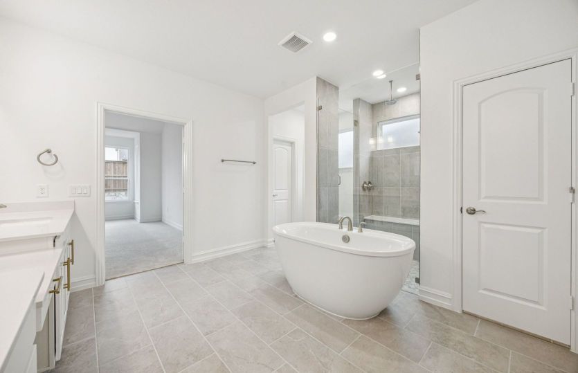 Spacious owner's bath with separate tub and shower