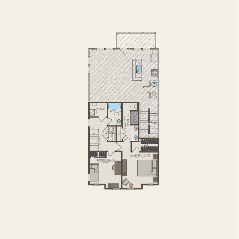 Second Floor 2 br / 3 ba