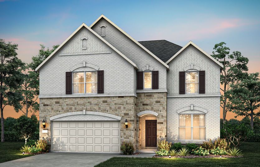 The Rainier, a two-story new home design shown with home exterior B