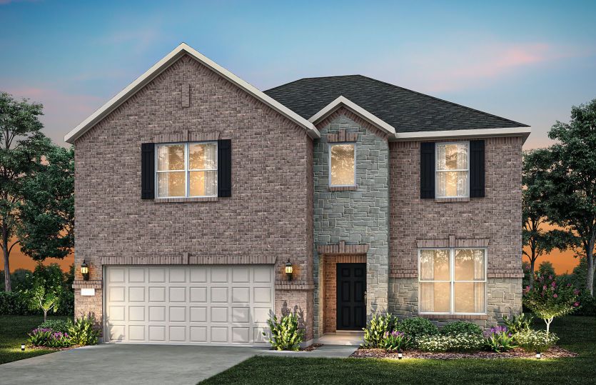The Rainier, a two-story new home design shown with home exterior D