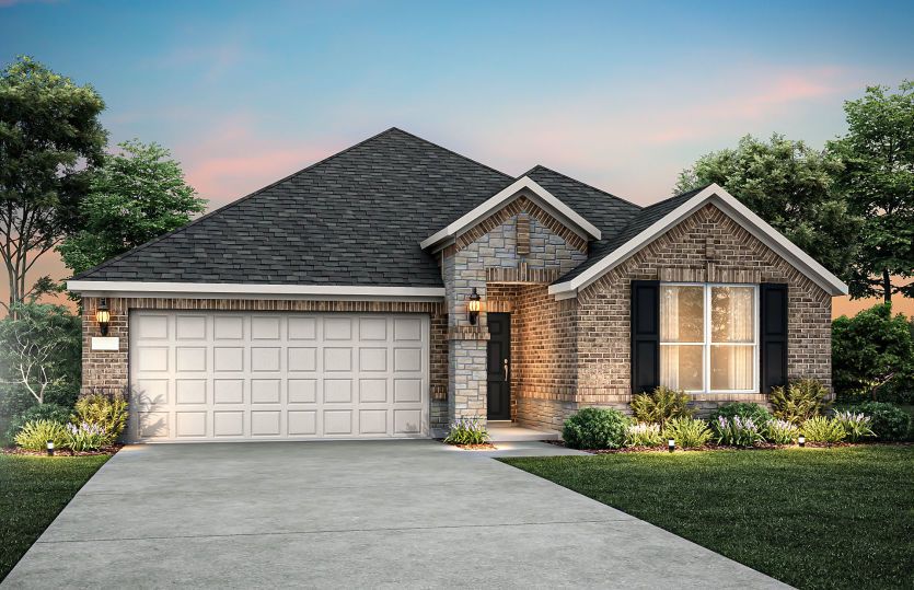 The Arapaho, a one-story home with 2-car garage, shown with Home Exterior B