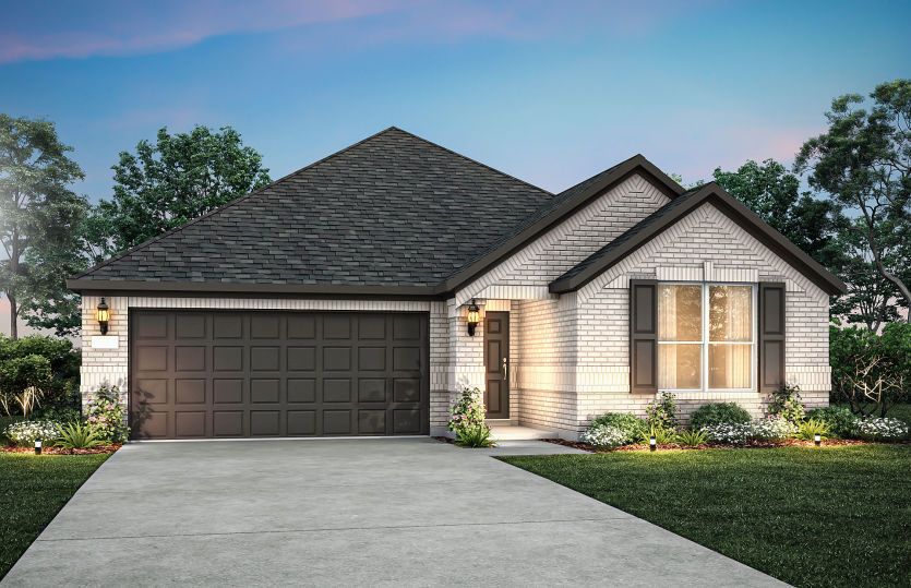 The Arapaho, a one-story home with 2-car garage, shown with Home Exterior A