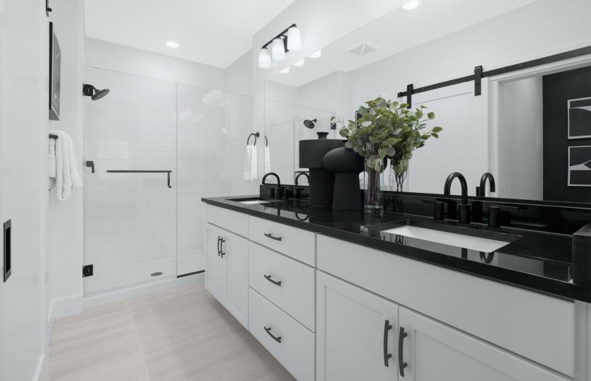 Primary bathroom with dual vanity