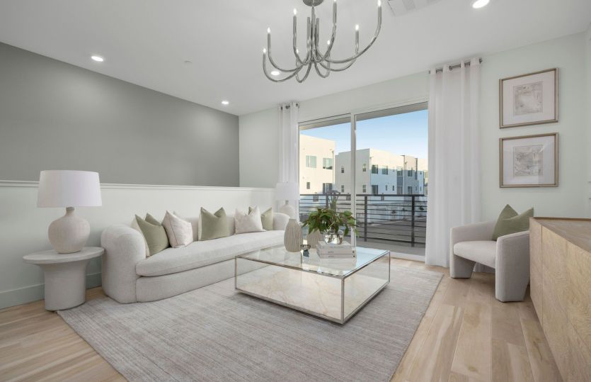 Open main living area with deck access