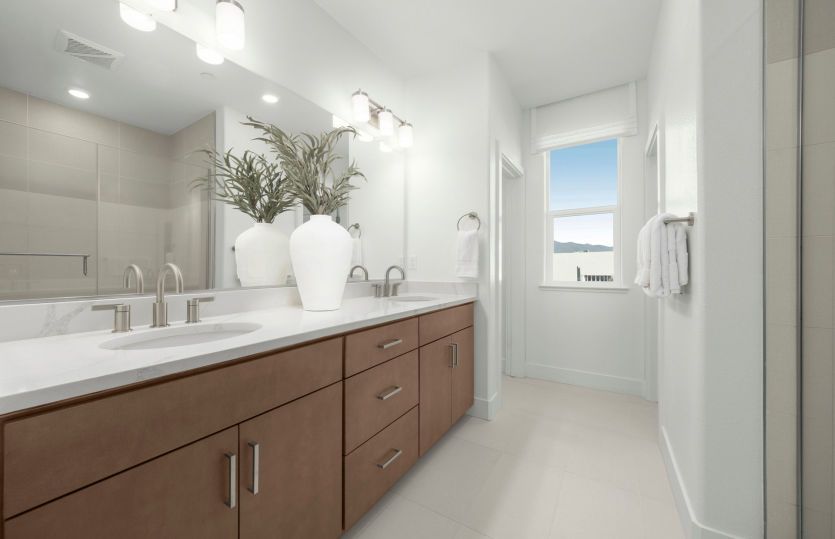 Primary bathroom with dual vanity