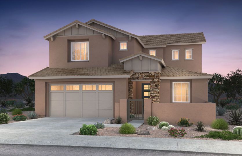 The two-story Prato is shown in Elevation B with optional stone accents.