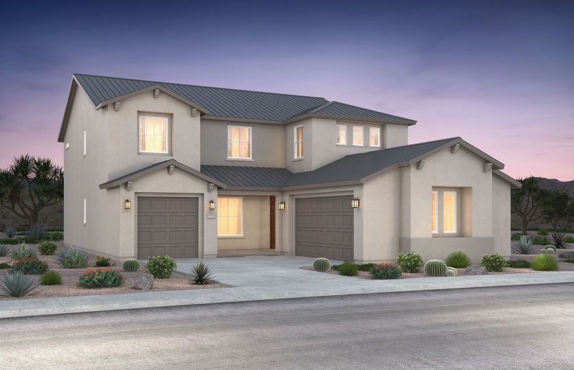 Exterior rendering of the Starwood shown in design style A featuring both a single and two car garag
