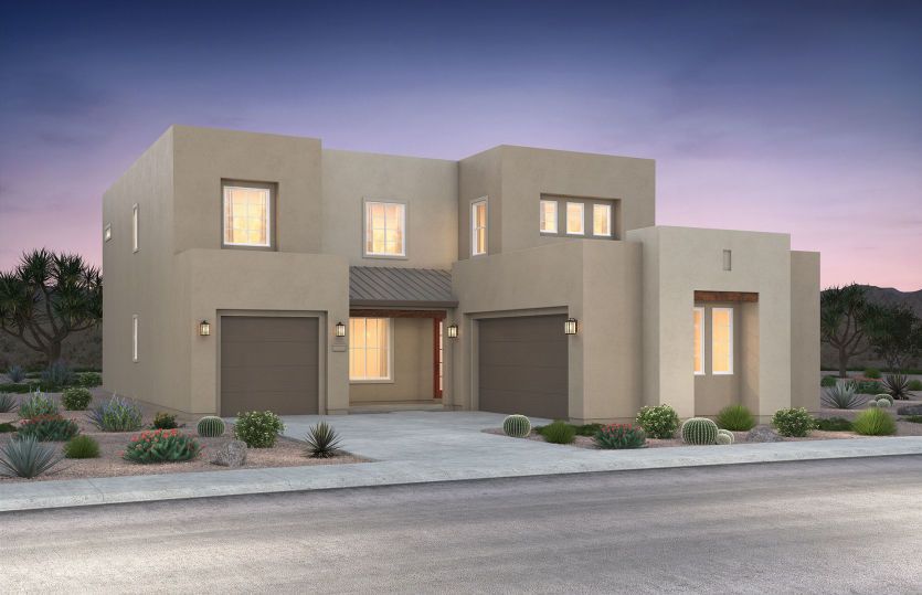 Exterior rendering shown in design style C. Choose from several different stucco color options.