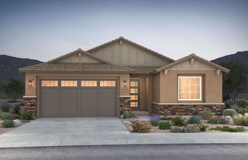 Single-story Tifton Walk floorplan shown in Elevation B with a two-car garage and optional stone acc
