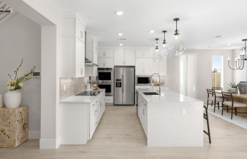 Kitchen with large central island and open to main dining area