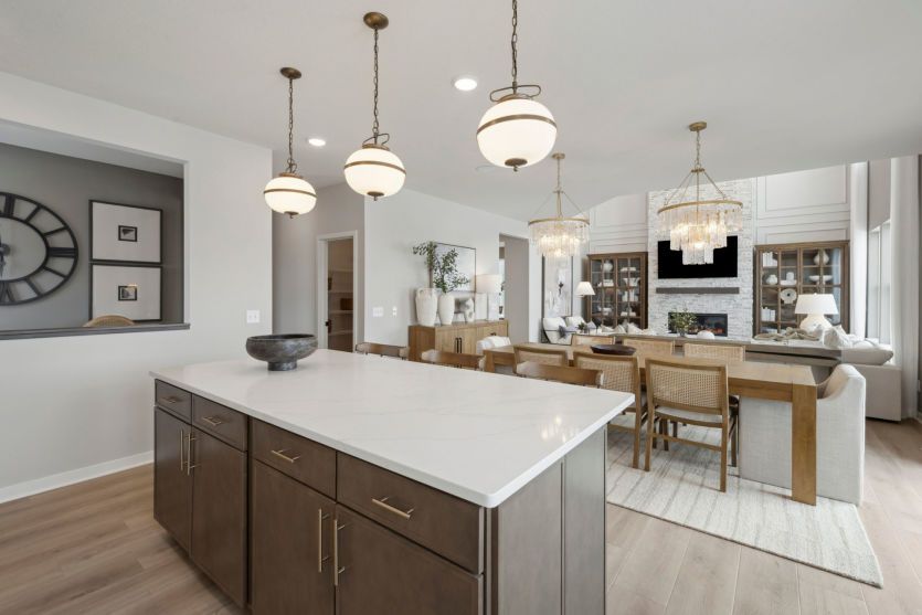 A modern chef’s kitchen with an island that’s perfect for meal prep or casual dining.