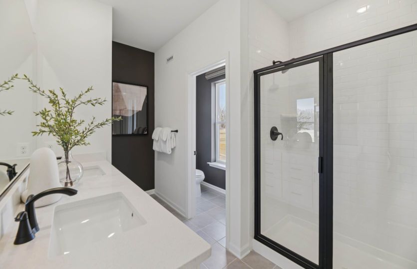 Primary Bath with Framed Glass Shower with Seat