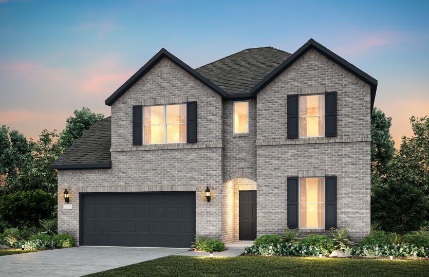 Exterior A with shutters, and 2-car garage with additional storage