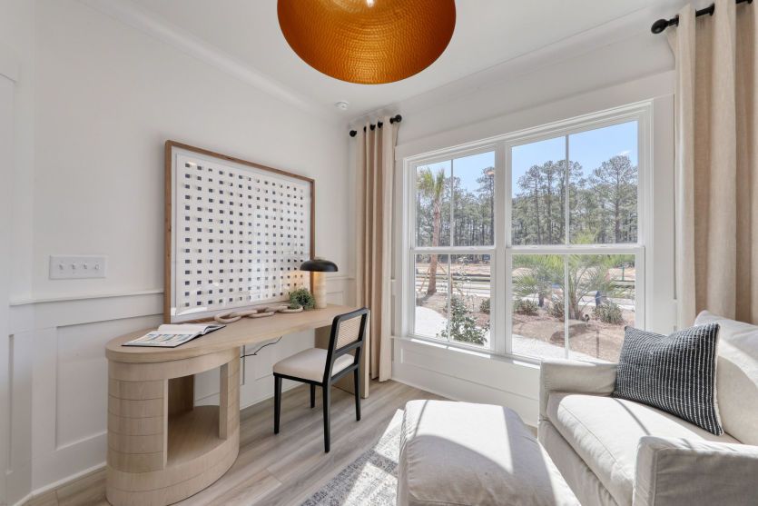 Quiet home office with flexible space for productivity and focus.