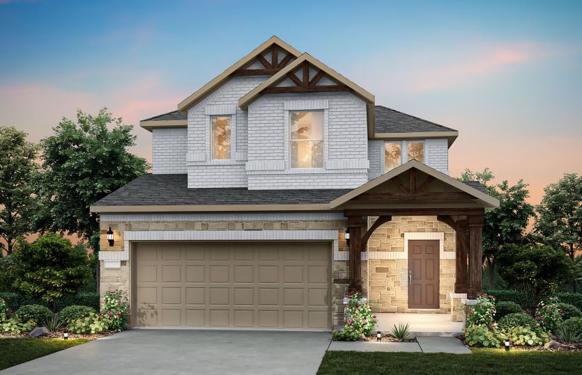 The Crested Butte, a two-story home with 2-car garage, shown with Home Exterior T