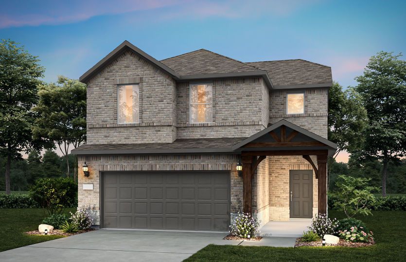 The Maroon, a two-story home with 2-car garage, shown with Home Exterior U