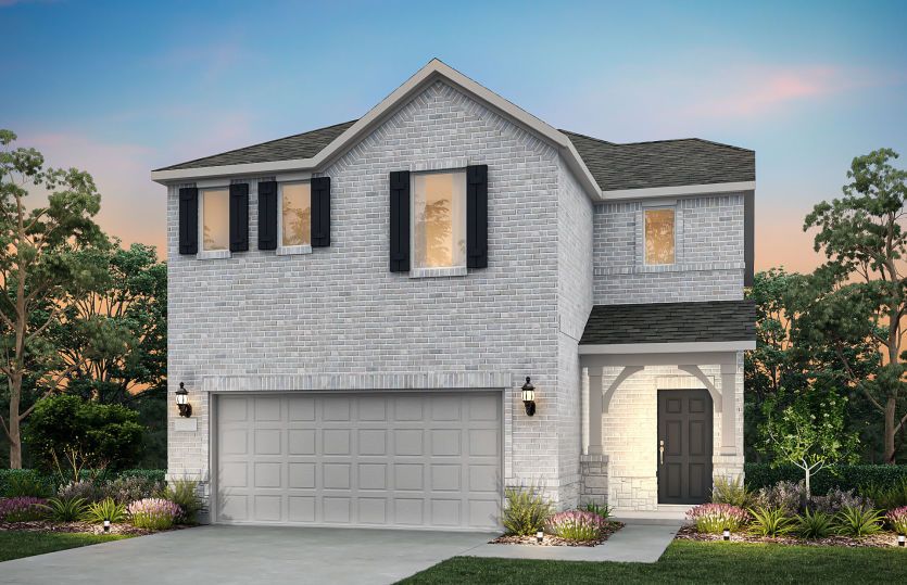 The Ouray, a two-story home with 2-car garage, shown with Home Exterior E