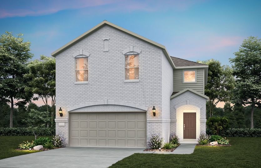 The San Luis, a two-story home with 2-car garage, shown with Home Exterior B