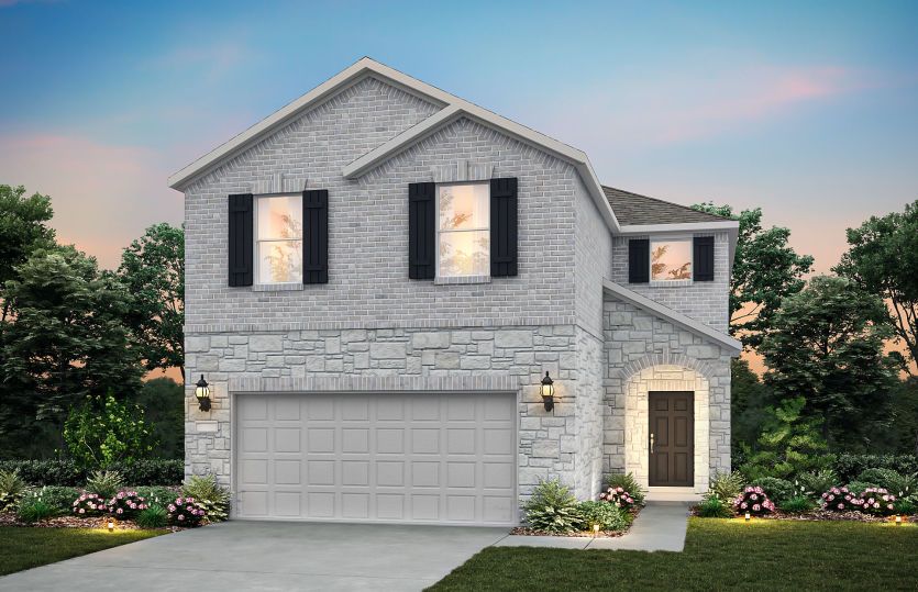 The San Luis, a two-story home with 2-car garage, shown with Home Exterior L