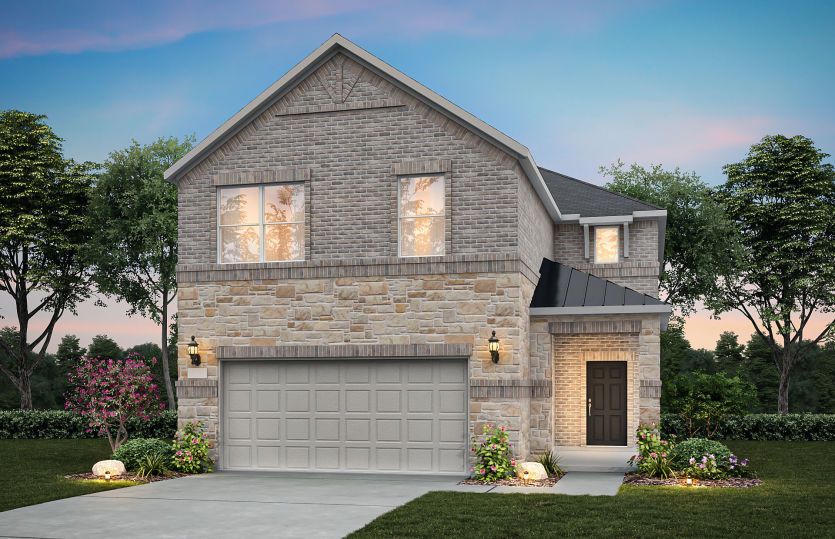 The San Luis, a two-story home with 2-car garage, shown with Home Exterior R