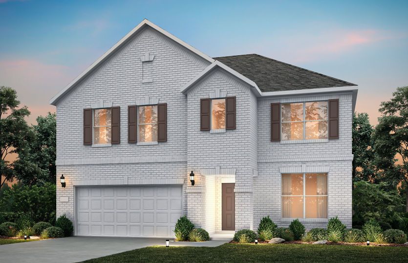 The Sondra, a two-story home with 2-car garage, shown as Home Exterior A