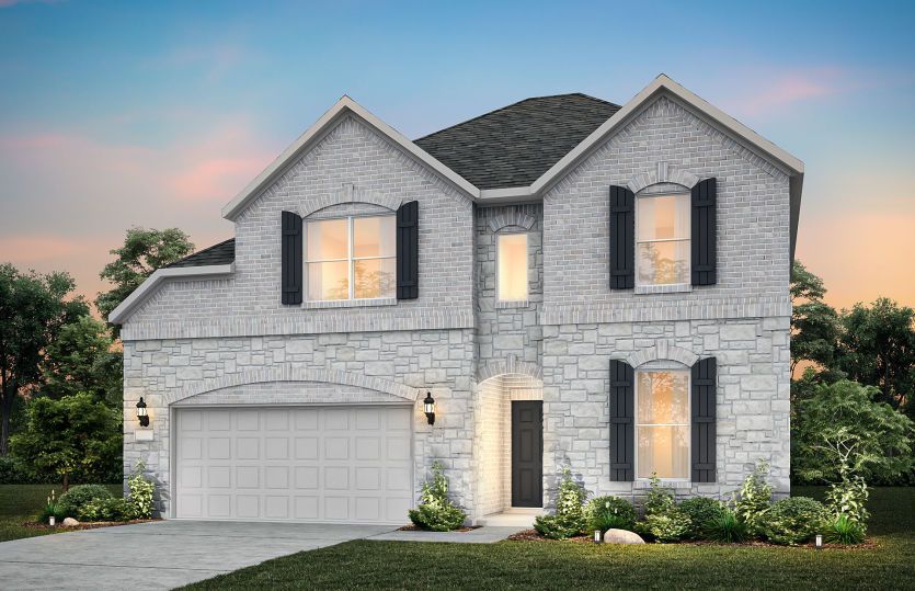The Wheeler, a two-story home with 2-car garage, shown as Home Exterior C*model representation
