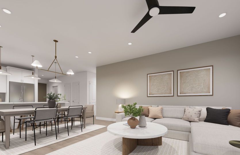 Gathering Room Opens to Kitchen and Dining Rooms