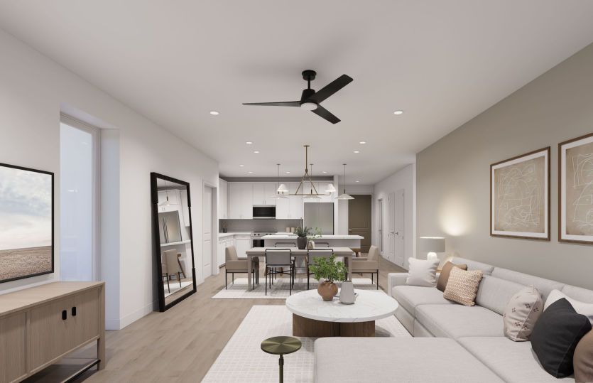Gathering Room Overlooks Dining Room and Kitchen