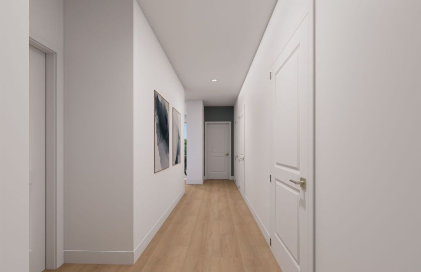 Entry Way Leading to the Open Gathering Room, Dining, and Kitchen