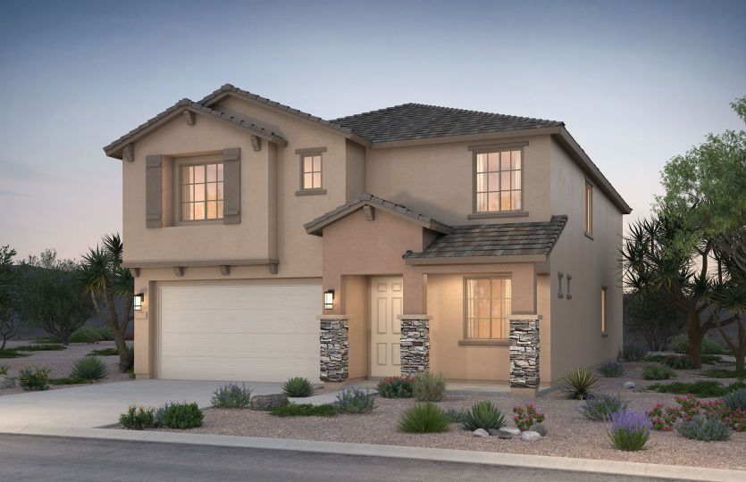 The Firwood B exterior elevation designed with beautiful stone accents.
