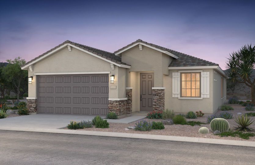 Upgrade your curb appeal with Home Exterior B with stone and window shutters plus many tasteful stuc