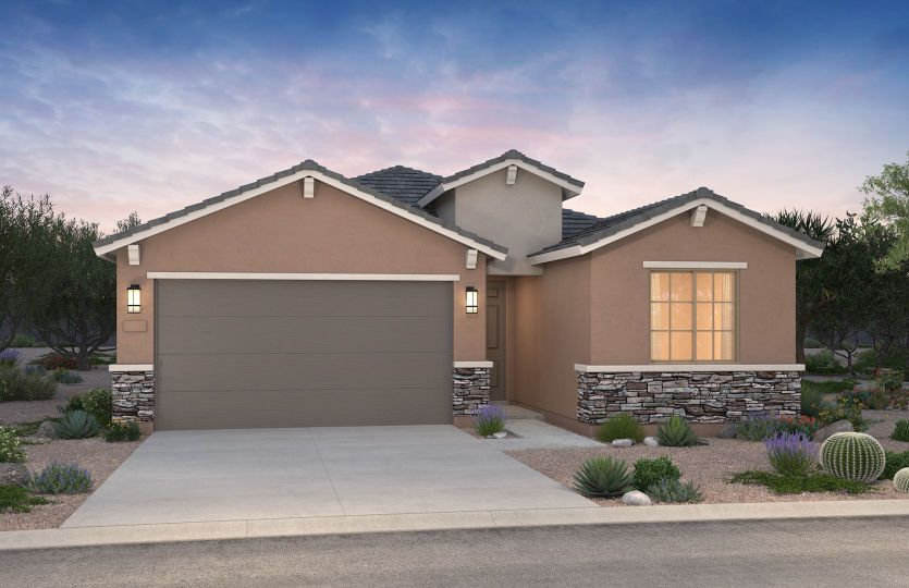 Exterior elevation B on the Nectar home design, accented with beautiful stone.