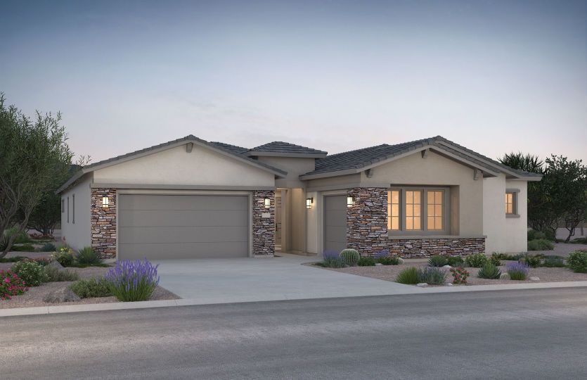The Patagonia at Savio Ridge shown in the exterior B elevation style with accent stone.