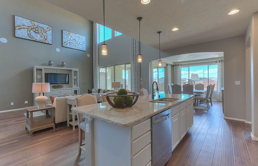 Soaring ceilings in the gathering room brightens the kitchen and cafe.