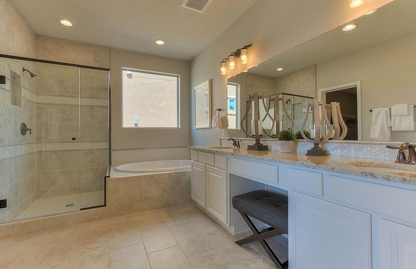 Private Owner's Bath shown with the separate tub and shower option plus dual vanities.