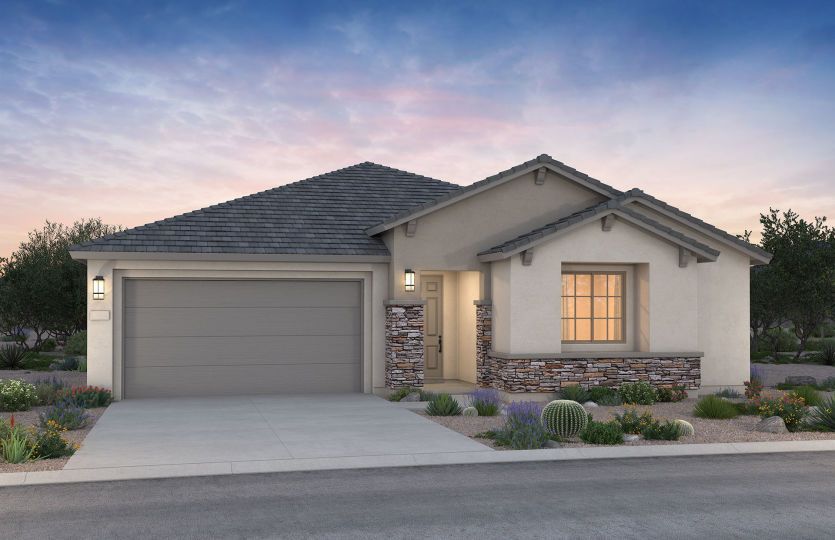 The Stella at Savio Ridge's home exterior B elevation offers stone accents.