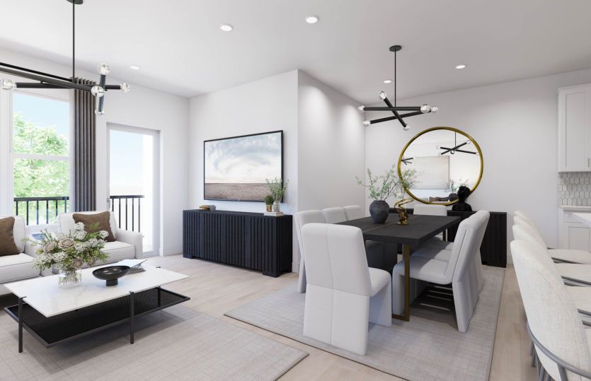 Gathering Room, Dining Room, and Kitchen Blends Seamlessly
