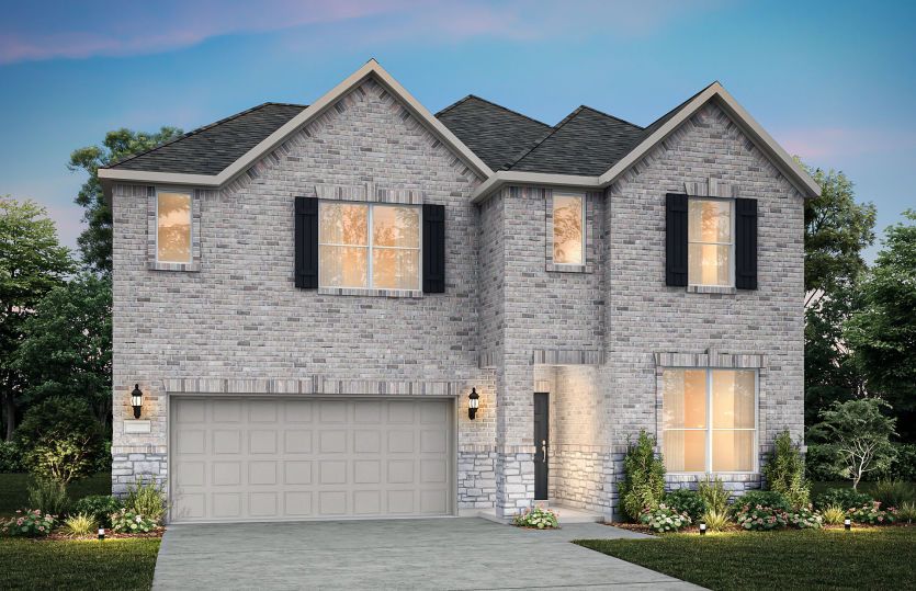 The Palisade, a 2-story new construction home with shutters, shown with Home Exterior B