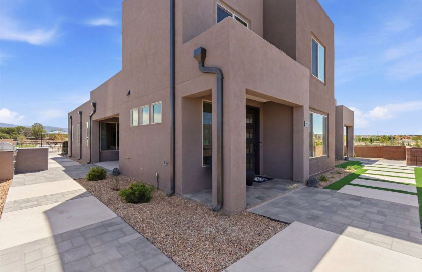 The front yard of the Ocotillo enhanced with custom landscaping and plenty of space for outdoor enjo